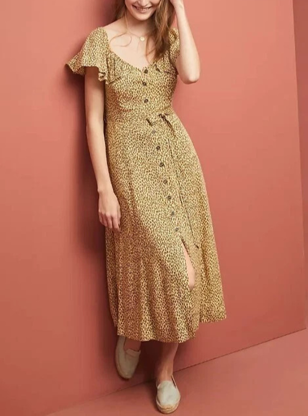 Anthropologie Bolano Cheetah Print Midi Dress sz 24 Motif Brown Spoted A010321